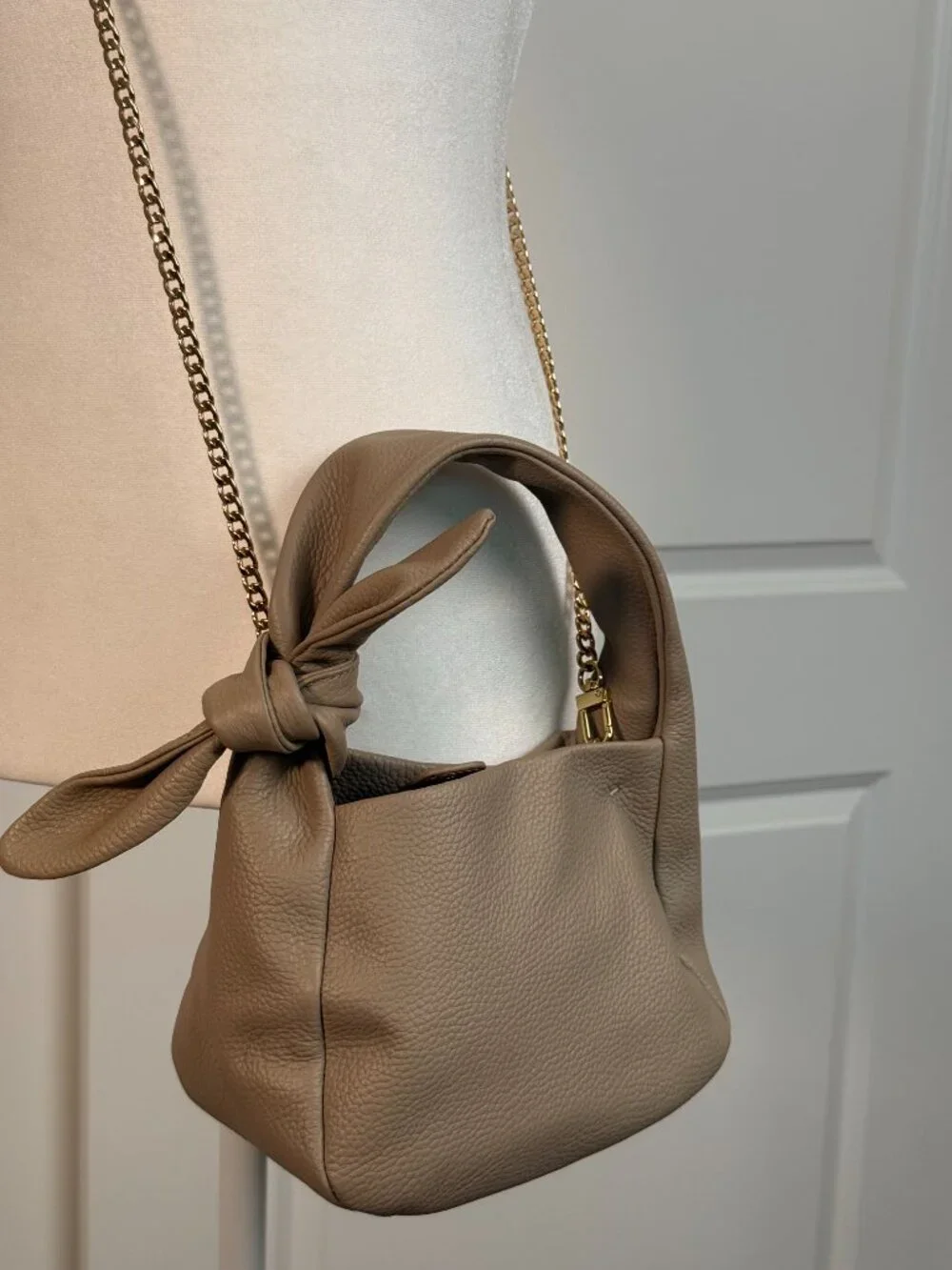 QUINCE Italian Leather Mini Bow Bag, Taupe
